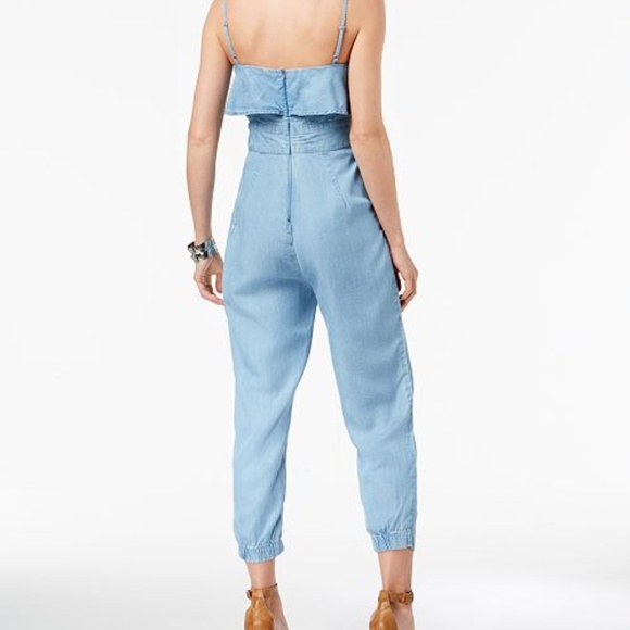 GUESS Cotton Denim Flounce Jumpsuit - Picture 2 of 2